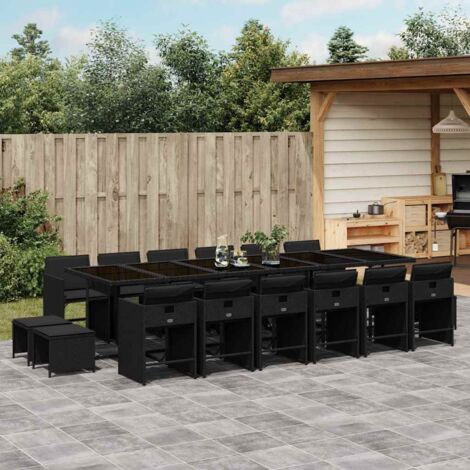 Ensemble à manger de jardin 17 pcs-Salon de jardin coussins noir résine tressée 662085