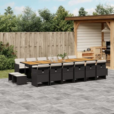 Ensemble à manger de jardin 17 pcs-Salon de jardin coussins noir résine tressée 707635
