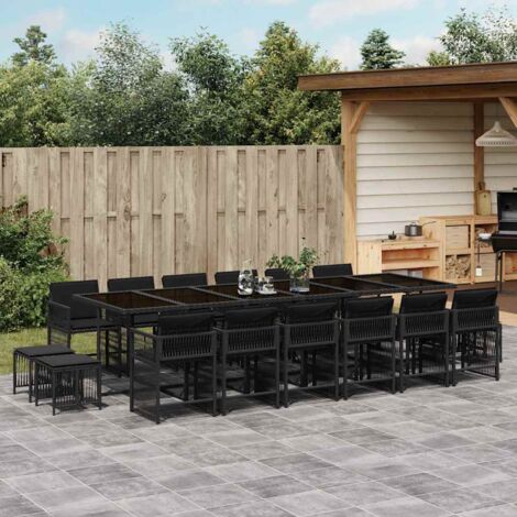 Ensemble à manger de jardin 17 pcs-Salon de jardin coussins noir résine tressée 753913