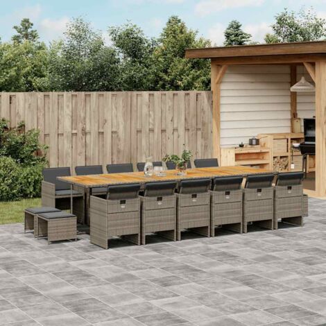 Ensemble à manger de jardin 17 pcs-Salon de jardin et coussins résine tressée 254380