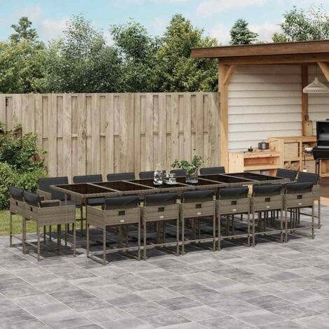 Ensemble à manger de jardin 17 pcs-Salon de jardin et coussins résine tressée 496015