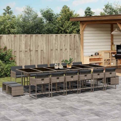 Ensemble à manger de jardin 17 pcs-Salon de jardin et coussins résine tressée 504001