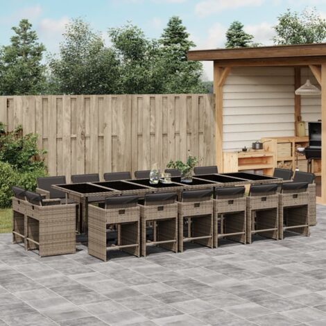 Ensemble à manger de jardin 17 pcs-Salon de jardin et coussins résine tressée 545597