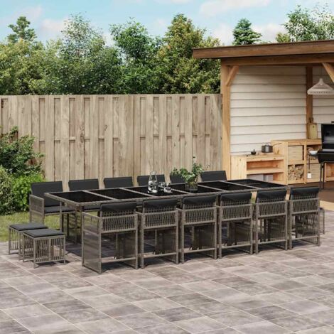 Ensemble à manger de jardin 17 pcs-Salon de jardin et coussins résine tressée 677012