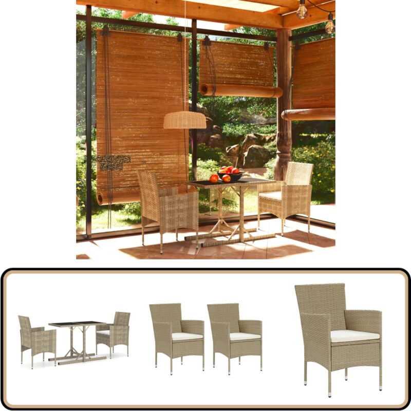 Ensemble à manger de jardin 3 pcs Beige - Salon De Jardin - Mobilier De Jardin - Set De Jardin - Table De Jardin - Chaises De Jardin