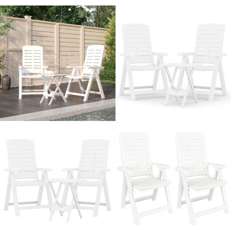 Ensemble à manger de jardin 3 pcs Blanc Polypropylène - Salon De Jardin - Meubles De Jardin - Set De Repas Extérieur - Table Et Chaises - Table
