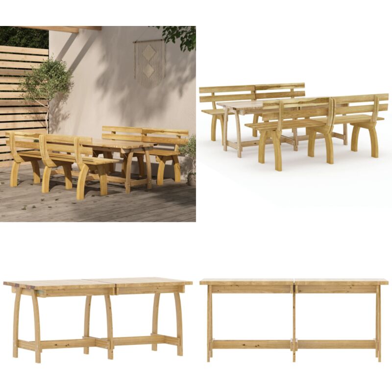 Ensemble à manger de jardin 3 pcs Bois de pin imprégné - Salon De Jardin - Mobilier De Jardin - Table De Jardin - Banc De Jardin - Bois Traité - Home