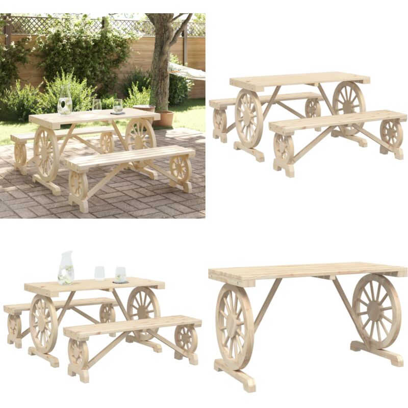 Ensemble à manger de jardin 3 pcs bois de sapin massif - Ensemble Salon De Jardin - Mobilier De Jardin - Table De Jardin - Banc De Jardin - Bois
