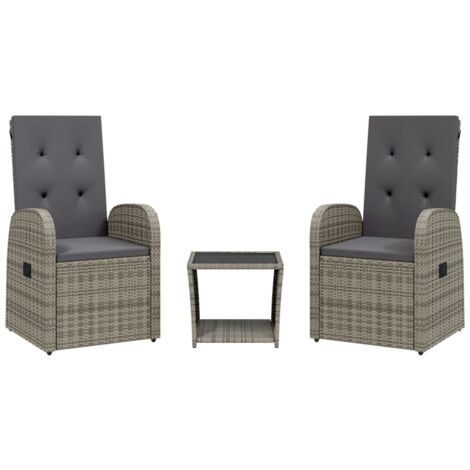 Ensemble à manger de jardin 3 pcs coussins gris résine tressée