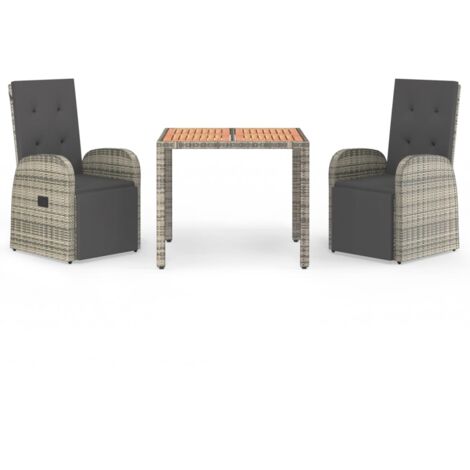Ensemble à manger de jardin 3 pcs coussins gris résine tressée