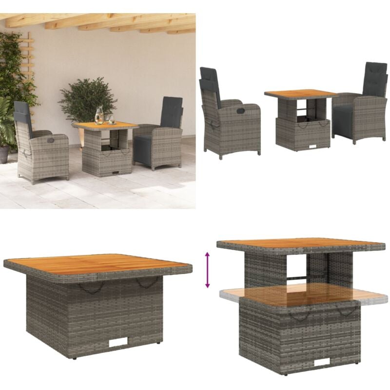 Ensemble à manger de jardin 3 pcs coussins gris résine tressée - Ensemble Salon De Jardin - Meuble De Jardin - Table Extensible - Chaises Pliantes