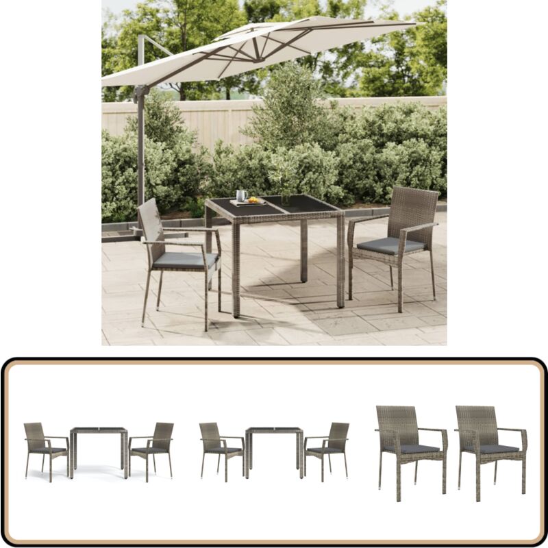 Ensemble à manger de jardin 3 pcs coussins gris résine tressée - Salon De Jardin - Mobilier De Jardin - Set De Jardin - Table De Jardin - Chaises De