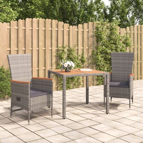 Ensemble à manger de jardin 3 pcs coussins gris résine tressée vidaXL