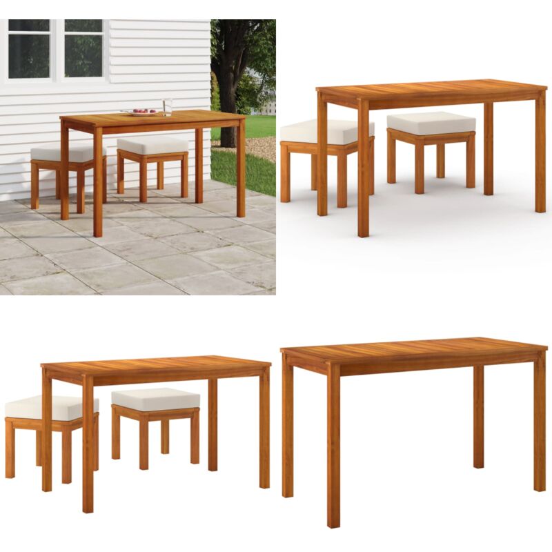 Ensemble à manger de jardin 3 pcs et coussins Acacia solide - Table De Jardin - Salon De Jardin - Meubles De Jardin - Acacia - Set Repas Extérieur