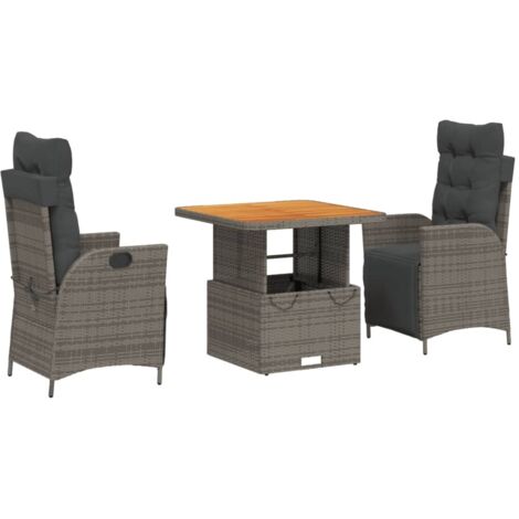 Ensemble à manger de jardin 3 pcs  Mobilier de jardin coussins gris résine tressée