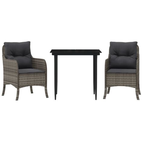 Ensemble à manger de jardin 3 pcs  Mobilier de jardin coussins gris résine tressée