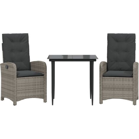 Ensemble à manger de jardin 3 pcs  Mobilier de jardin coussins gris résine tressée