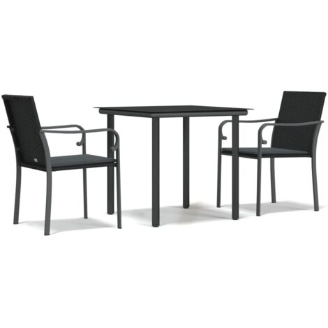 Ensemble à manger de jardin 3 pcs Mobilier de jardin coussins résine tressée acier