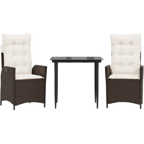 Ensemble à manger de jardin 3 pcs  Mobilier de jardin et coussins marron poly rotin