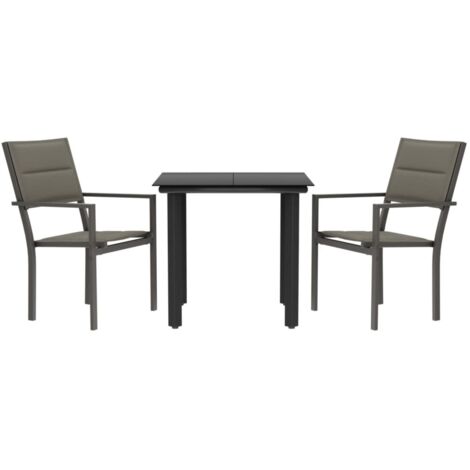 Ensemble à manger de jardin 3 pcs  Mobilier de jardin noir textilène et acier