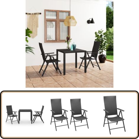 Ensemble à manger de jardin 3 pcs noir - Ensemble Salon De Jardin - Meuble De Jardin - Table Et Chaises - Table Basse - Set Repas Extérieur