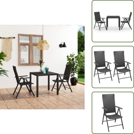 Ensemble à manger de jardin 3 pcs noir - Ensemble Salon De Jardin - Meuble De Jardin - Table Et Chaises - Table Basse - Set Repas Extérieur