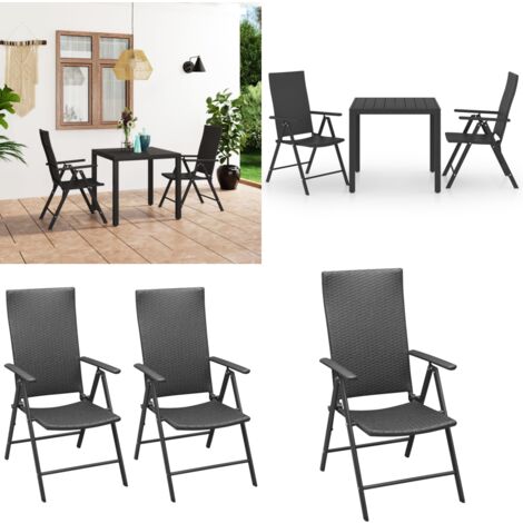 Ensemble à manger de jardin 3 pcs noir - Ensemble Salon De Jardin - Meuble De Jardin - Table Et Chaises - Table Basse - Set Repas Extérieur - Home & Living