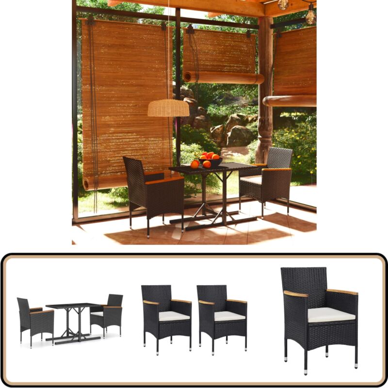 Ensemble à manger de jardin 3 pcs Noir - Ensemble Salon De Jardin - Mobilier De Jardin - Table De Jardin - Chaises De Jardin - Rotin Synthétique
