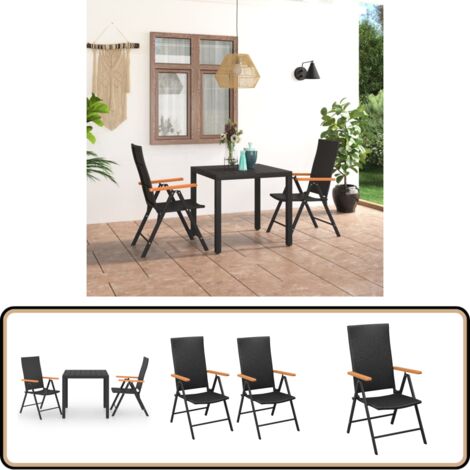 Ensemble à manger de jardin 3 pcs noir et marron - Salon De Jardin - Meuble De Jardin - Ensemble Salon De Jardin - Table Et Chaises - Table Basse