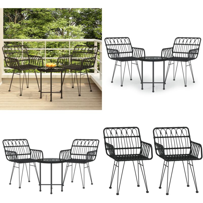 Ensemble à manger de jardin 3 pcs Noir Résine tressée - Mobilier De Jardin - Salon De Jardin - Set De Table - Chaises De Jardin - Résine Tressée