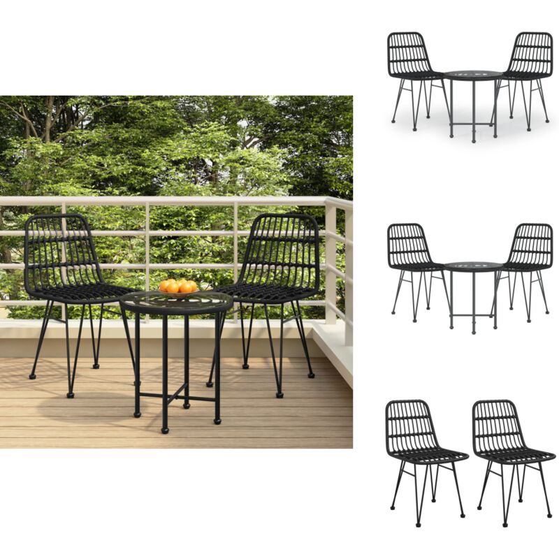 Ensemble à manger de jardin 3 pcs Noir Résine tressée - Meubles De Jardin - Salon De Jardin - Set De Jardin - Table De Jardin - Chaises De Jardin