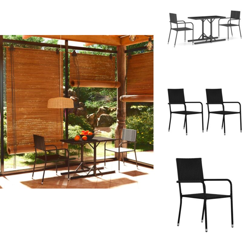 Ensemble à manger de jardin 3 pcs Noir - Salon De Jardin - Mobilier De Jardin - Set De Table - Table Extérieure - Chaises Extérieures