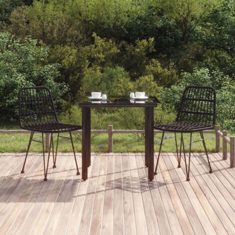 Ensemble à manger de jardin 3 pcs-Salon de jardin-Ensemble repas d'extérieur Noir Résine tressée 107552