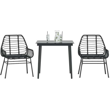 Ensemble à manger de jardin 3 pcs-Salon de jardin-Ensemble repas d'extérieur noir résine tressée verre 535813