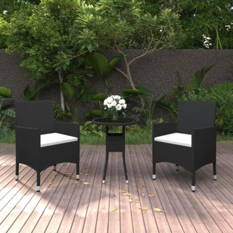 Ensemble à manger de jardin 3 pcs-Salon de jardin-Ensemble repas d'extérieur Résine tressée Noir 467100