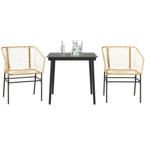 Ensemble à manger de jardin 3 pcs，Salon de jardin marron résine tressée verre CFW59495