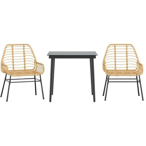Ensemble à manger de jardin 3 pcs，Salon de jardin marron résine tressée verre CFW94672