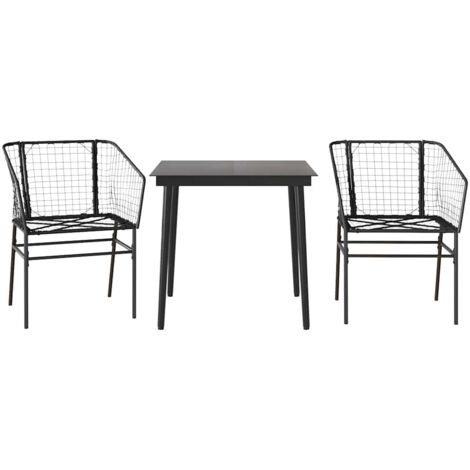 Ensemble à manger de jardin 3 pcs，Salon de jardin noir résine tressée verre CFW66657