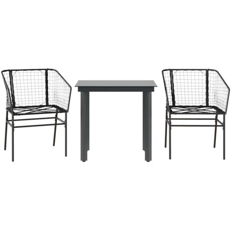 Ensemble à manger de jardin 3 pcs，Salon de jardin noir résine tressée verre CFW74412