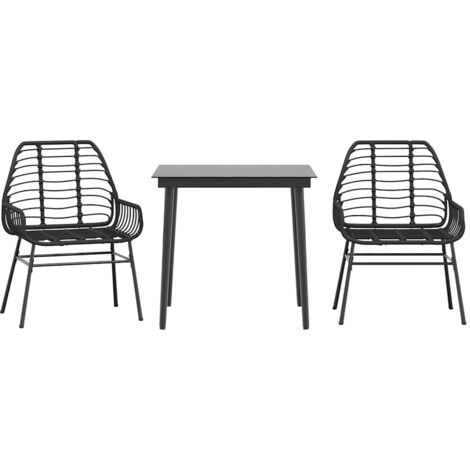 Ensemble à manger de jardin 3 pcs，Salon de jardin noir résine tressée verre CFW96201