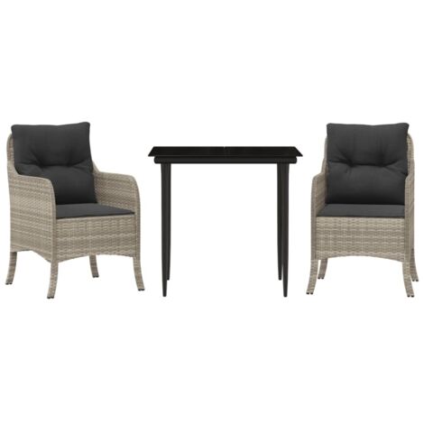 Ensemble à manger de jardin 3pcs  Mobilier de jardin coussins gris clair poly rotin