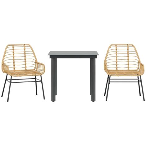 Ensemble à manger de jardin 3pcs  Mobilier de jardin marron résine tressée verre