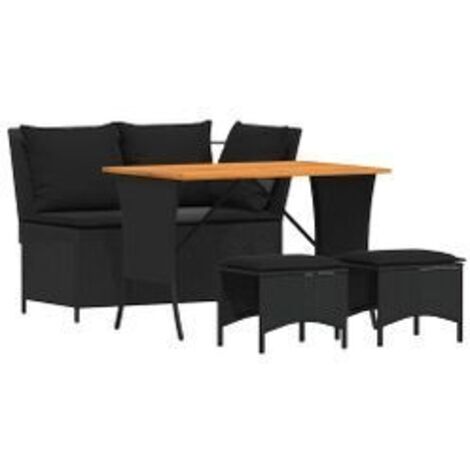 Ensemble à manger de jardin 4 pcs avec coussins noir