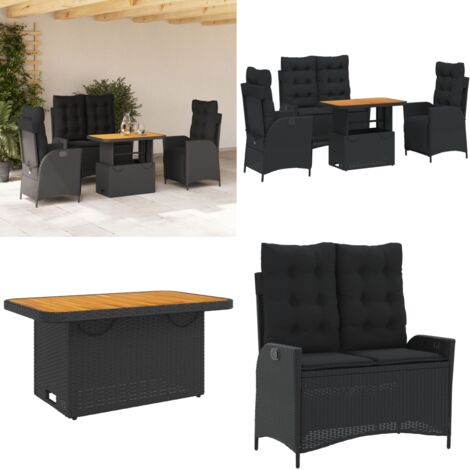 Ensemble à manger de jardin 4 pcs avec coussins noir - Chaise de jardin - Banc de jardin