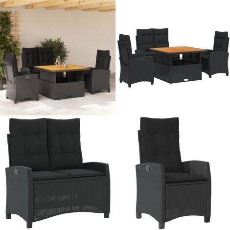 Ensemble à manger de jardin 4 pcs avec coussins noir - Chaise de jardin - Banc de jardin
