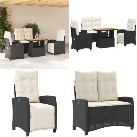 Ensemble à manger de jardin 4 pcs avec coussins noir - Chaise de jardin - Banc de jardin