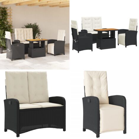 Ensemble à manger de jardin 4 pcs avec coussins noir - Chaise de jardin - Banc de jardin