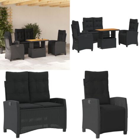 Ensemble à manger de jardin 4 pcs avec coussins noir - Chaise de jardin - Banc de jardin