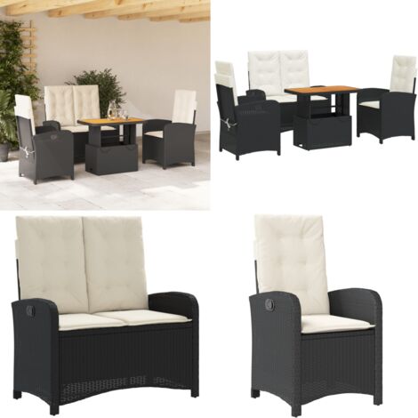 Ensemble à manger de jardin 4 pcs avec coussins noir - Chaise de jardin - Banc de jardin