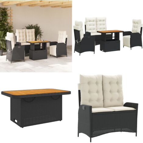 Ensemble à manger de jardin 4 pcs avec coussins noir - Chaise de jardin - Banc de jardin